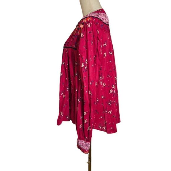 Free People Red Button Front Relaxed Fit Boho Peasant Top - Picture 4 of 5